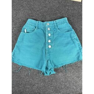 Bongo High Waisted Button Fly Cutoff Denim Shorts Teal Size 3 Vintage Y2K Grunge